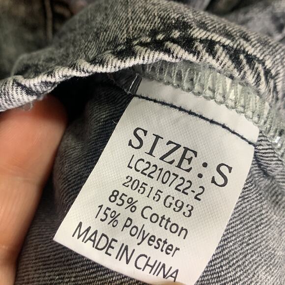 Charcoal Gray Black Acid Wash Button-down Short-sleeve Babydoll Dress W-672 Sz S - Picture 6 of 9